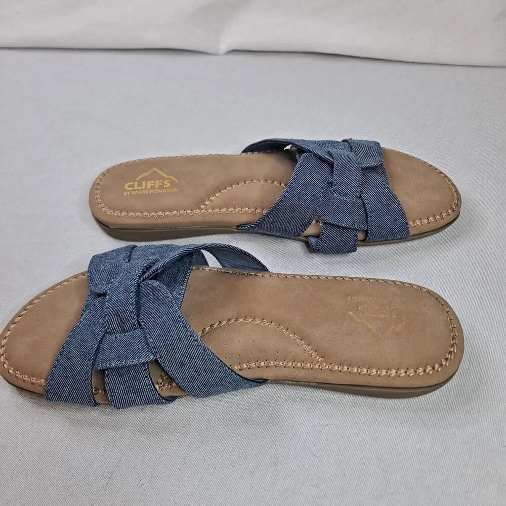 Cliffs by White Mountain Womens Fredie Slide Sandals Size 6M Blue Denim